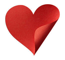 Obraz premium Red gradient heart sticker with bottom left corner curling up showing dimension, isolated on transparent background
