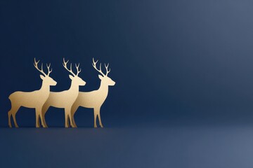 Elegant silhouettes of golden deer arranged against deep blue ba