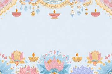 Soft pastel background adorned with lotus flowers and decorative