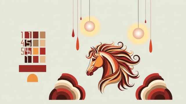 Animated Graphic Design Featuring a Stylized Horse Head and Warm Color Palette.
