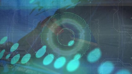 Animation of scope scanning over data processing and world map - Powered by Adobe