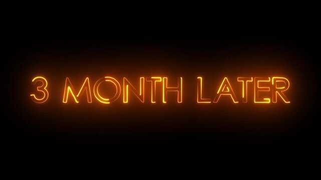 3 month later glowing neon text animation on dark background.Futuristic neon typography animation 3 month Later.