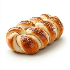Golden Brown Braided Bread with Poppy Seeds on White Background