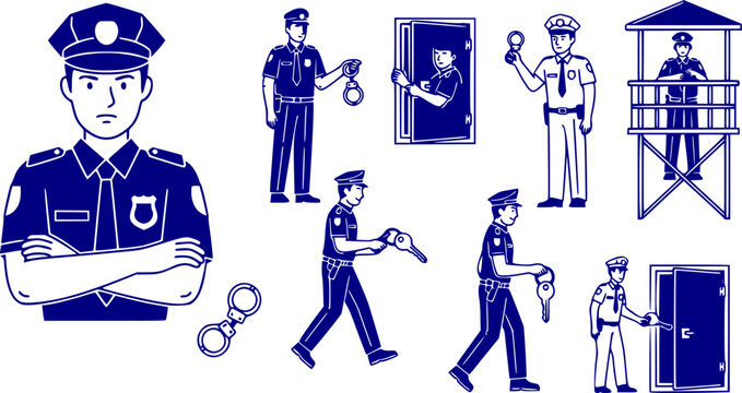 Prison Guard Correctional Officer Silhouette Jail Security Professional Corrections Duty Black Vector Isolated White Background Penitentiary Facility Law Enforcement