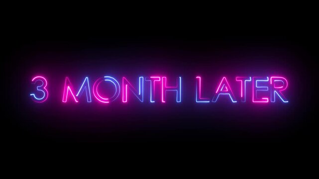 3 month later glowing neon text animation on dark background.Futuristic neon typography animation 3 month Later.
