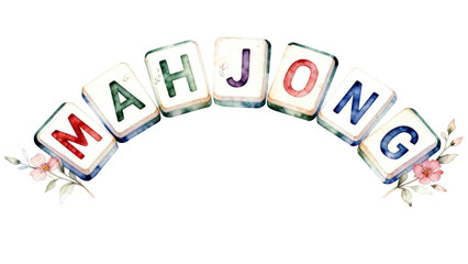 Just a girl who loves mahjong typography with watercolor floral and tiles, pink aesthetic design for board game lovers.