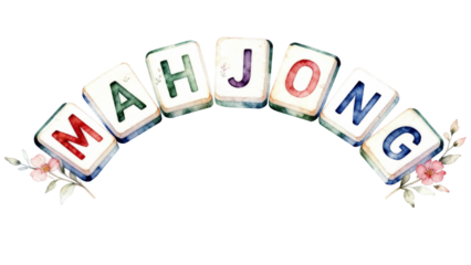 Just a girl who loves mahjong typography with watercolor floral and tiles, pink aesthetic design for board game lovers.