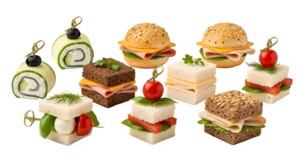 Assorted miniature sandwiches isolated on transparent background