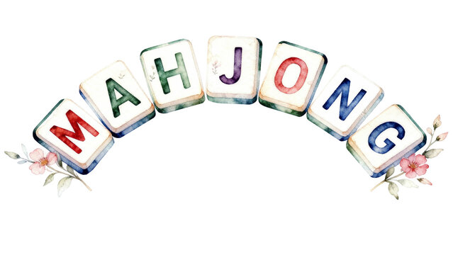 Just a girl who loves mahjong typography with watercolor floral and tiles, pink aesthetic design for board game lovers.