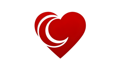 Red heart with smiley face isolated on transparent background