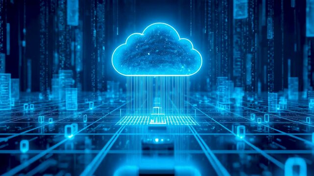 Blue Cloud Computing Digital Rain Binary Code Data Flow Technology Background