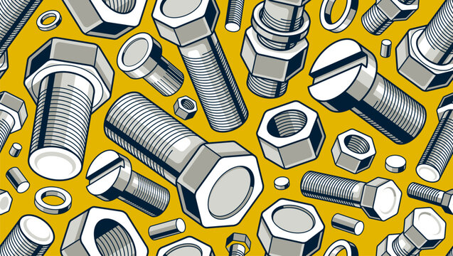 Bolts and nuts seamless background, repair and maintenance workshop tiling wallpaper, mechanic technics service endless pattern, elements easy to use separately.