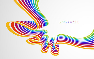 3D lines in 3D perspective colored in rainbow colors vector abstract background, bright wallpaper with dimensional curvy stripes.
