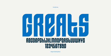 Bold simple sans serif display font for logos headers or slogans, vector thick and heavy geometric typeface, uppercase letters alphabet with numbers, poster and advertising.
