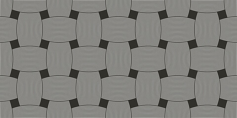 Traditional lacing wicker seamless pattern, vector weaving geometric repeat abstract background, interlacing rattan knitting tiling wallpaper.