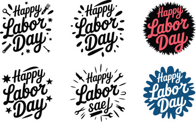 Fototapeta premium Happy Labor Day text in multiple calligraphic and typographic styles