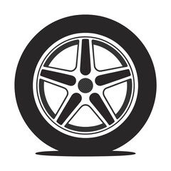 Obraz premium A flat black and white vector illustration of a car tire and wheel