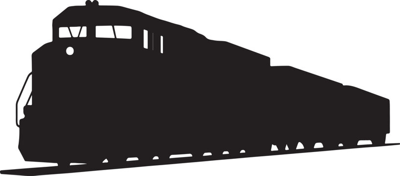 Freight Train bold, black silhouette vector illustration of a freight train moving forward.
