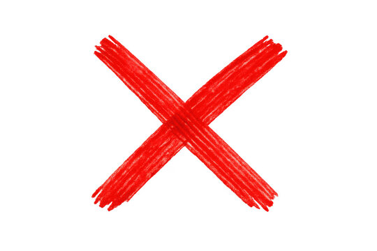 Hand drawing a red x mark, indicating error, cancellation, wrong choice, decline, or exit symbol