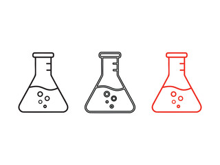 Three laboratory beakers in varying styles a minimalist silhouette