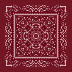 Circular pattern in form of mandala with flower for Henna, Mehndi, decoration. Red decorative ornament in ethnic oriental style for a bandana. Outline doodle hand draw vector illustration.