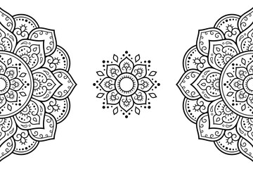 Circular pattern in form of mandala with flower for Henna, Mehndi, tattoo, decoration. Decorative ornament in ethnic oriental style. Outline doodle hand draw vector illustration.