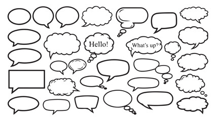 Fototapeta premium Collection of Black Outline Speech Bubbles and Thought Clouds