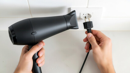 Plug the hair dryer cord into the outlet