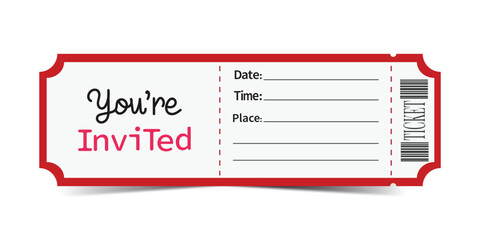 Blank invitation ticket template for party or event