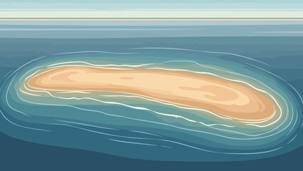 Solitary Island Amidst Blue Depths: A lone, sandy isle sits serenely in the ocean's embrace, an idyllic paradise framed by the endless horizon. 