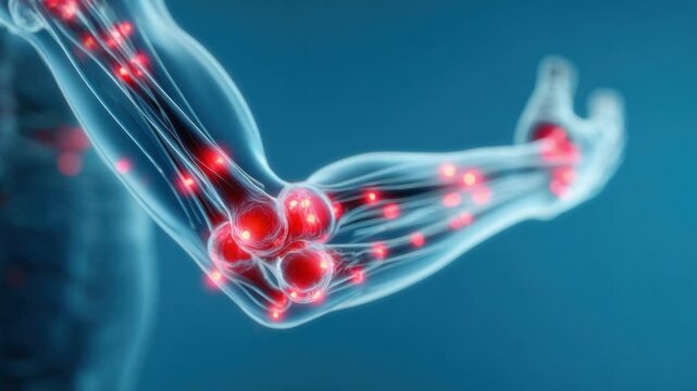 Understanding Elbow Anatomy: A detailed, artistic illustration showcases the intricate structure of an elbow, revealing the complex interplay of bones, joints, and tendons.