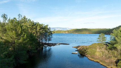 Beautiful early morning Marmaris view. Panoramic view of Defneli, Ayin Koyu, Okluk Koyu, Longoz Karacasogut, Marmaris. An aerial shot of small islets with pine trees in Saridana, Yediadalar, G&ouml;kova Ma