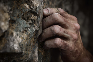 절벽 등반하는 사람의 손