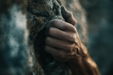 절벽 등반하는 사람의 손