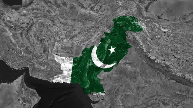 Zoom from Earth to Pakistan. (Country Flag) Documentary map animation. 3d satellite world map animation highlights country border views, tourism, and travel. 4k