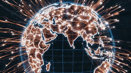 Abstract animated graphic showing digital data flow lines rapidly connecting multiple points on a grid map representing global logistics and shipping routes supplychain, multiple, information - Powered by Adobe