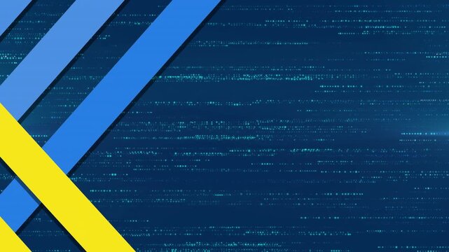 Animation of blue and yellow lines moving over navy background with green lines