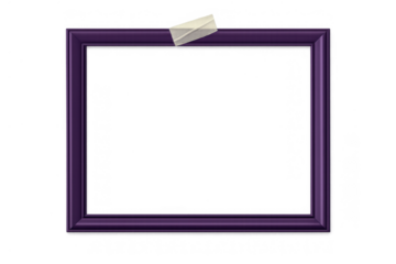 Purple picture frame mockup with masking tape, a display concept for photos, art, or messages, transparent background