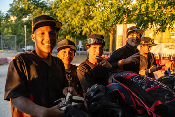 Baseball team boys smiling after practice