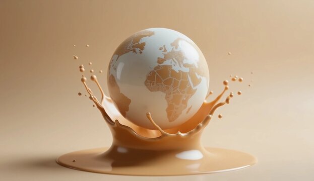 Earth Globe Splashing into Liquid Cream or Milk