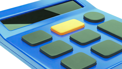 Blue calculator with orange and black buttons