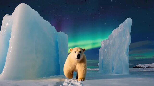 Polar Bear Under Northern Lights