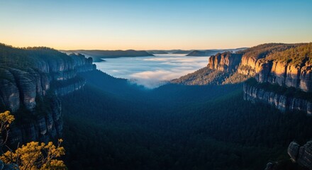 Majestic Canyon Fog Inversion at Sunrise, showcasing the dramatic scale of remote nature and rugged wilderness for inspirational travel advertising.