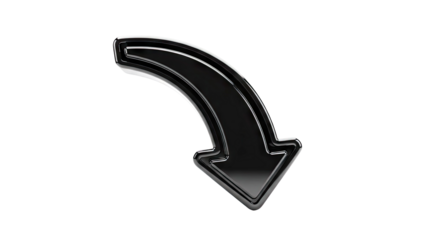 Glossy Black Curved Downward Arrow