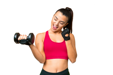 Young sport woman making weightlifting celebrating a victory