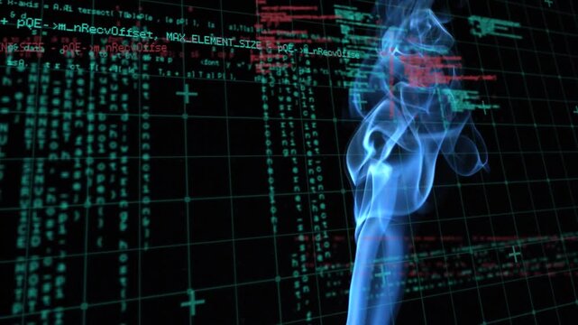 Animation of smoke over data processing on black background
