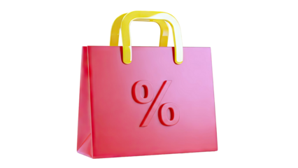 Red Shopping Bag with Percentage Symbol and Yellow Handles