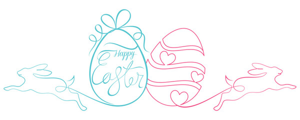 Happy Easter with Easter eggs and bunnies. illustration vector 3.eps