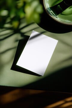 Blank 5x7 Invitation Card Mockup on Green Fabric Chair