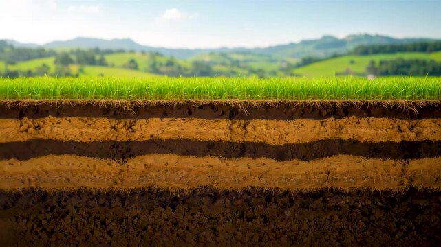 Lush Green Rice Paddy Fields Cross Section Soil Layers Earth Agriculture Fertile Land Profile